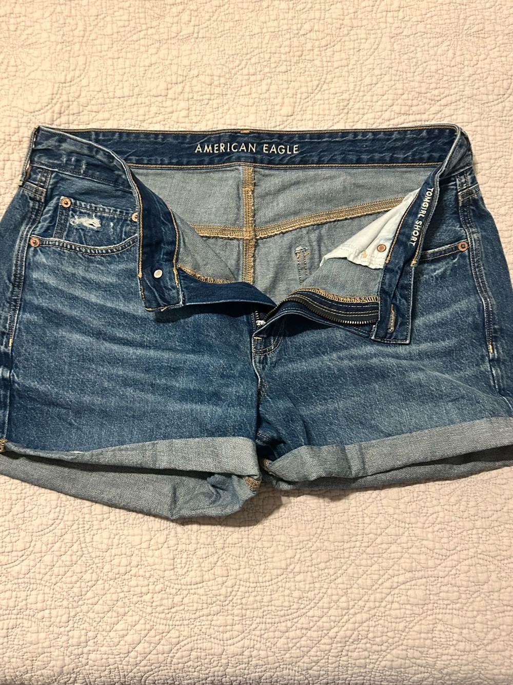 American Eagle Outfitters Distressed Blue Denim Cuff Shorts